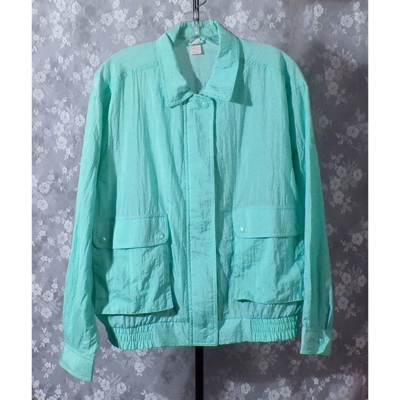Vintage 80s Windbreaker 1980s Teal Day Glow Spring Hipster New Wave Size Medium - Picture 1 of 4
